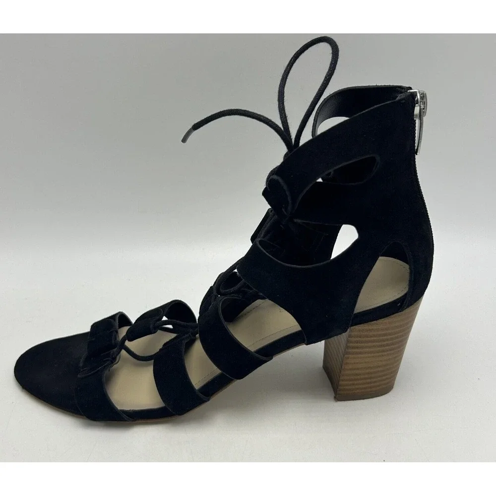 Marc Fisher Sandals 9.5 M Paradox Black Suede Lace-up Block Heel Womens 3